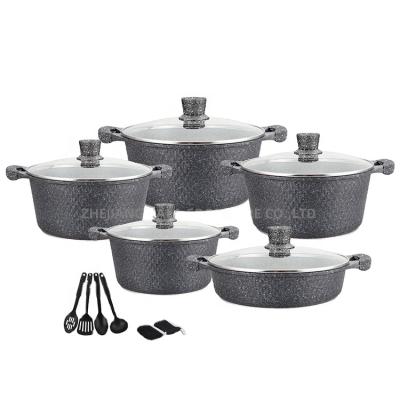 China 10pcs marble non stick cookware sets non stick fry pan oil free frying pan aluminium cooking pot set cookware with silicon lid for sale