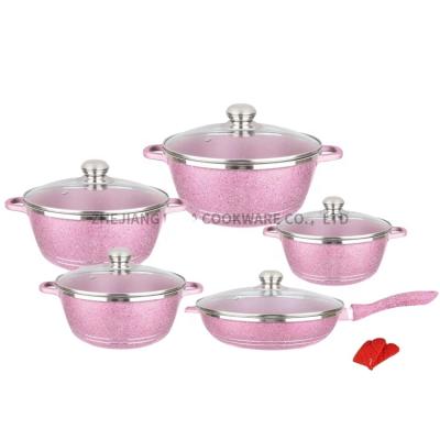 China Dessini 12pcs marble non stick cookware sets non stick frying pan oil free frying pan aluminium cooking pot set cookware for sale