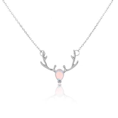 China FASHIONABLE Cool Silver Moonlight Small Antler Small Silver Stone 925 Necklace for sale