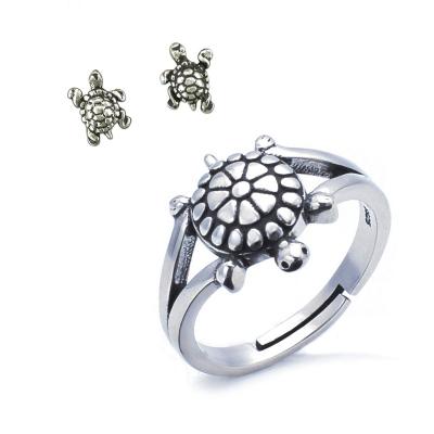 China Real anillos de plata jewelry children FASHIONABLE kids tortuga set 925 aretes deortuga tortuga sterling silver turtle set 925 for sale