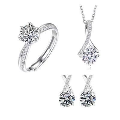 China Conjunto De Joyas De Plata 925 FASHIONABLE Wedding Jewelry Set Ring Necklace Earring Sterling Silver 925 with Moissanite for sale