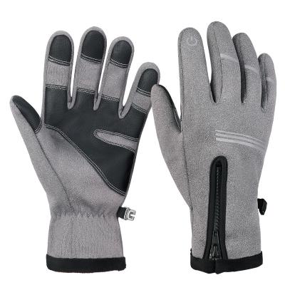 China Waterproof PU Shock Absorption OEM Touch Screen Bicycle Gloves Waterproof Gray Non-slip Full Finger Gloves for sale