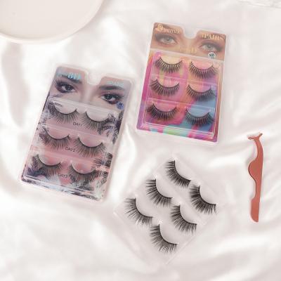 China Long Beautiful Kiss Natural False Eyelashes Wholesale 3 Pairs 8d Silk Eyelashes for sale