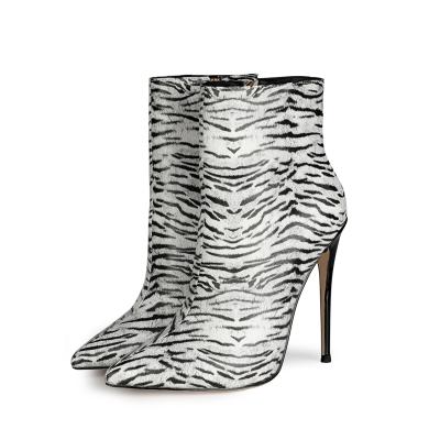 China Thermal 2021 plus size boots for ladies metal high heel zebra pattern nude boots heel pointed short boots for sale