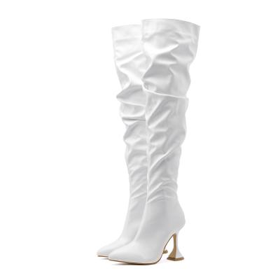 China White thin straight ladies shoes new high heel thermal boots women boots tall women knee high boots high quality for sale