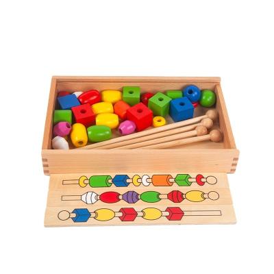 China Eductional preschool toys Three-shapes six-colors wooden beads game for kids toys wooden montessori educational toy for sale