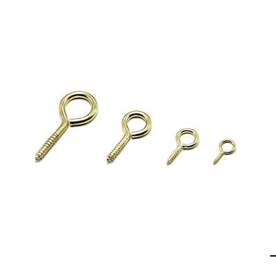 China For plasterwood or DIY eye brass plated screws closed eye shaped metal hooks with self tapping screws for sale