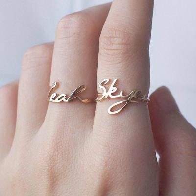 China Custom Stainless Steel Jewelry Gold Plated Adjustable Personalized Initial Name Open Rings For Women for sale