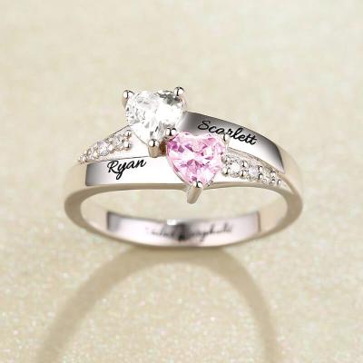 China Silver Personalized 925 Sterling Silver Rings Engraved Heart Ring With 2 Names for sale