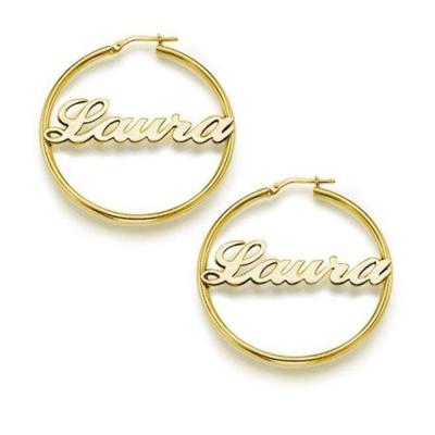 China CLASSIC 925 Sterling Silver Custom Name Gold Plated Handmade Simple Initial Letter Charm Circle Earrings for sale