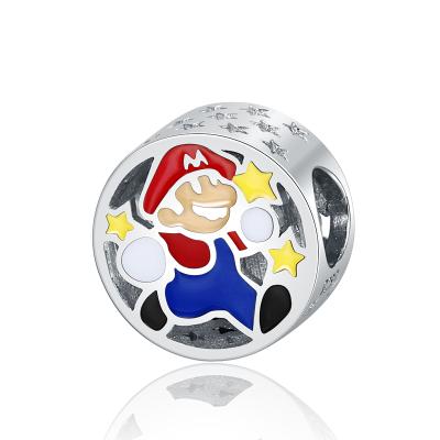 China FASHIONABLE Custom 925 Sterling Silver Cute Round Mario Beads Blue Red Enamel Pants Charms Beads for sale