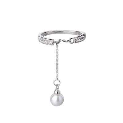 China Fashionable Adjustable Dangle Charm Pearl Rings Jewelry Silver Rings For Women 925 for sale