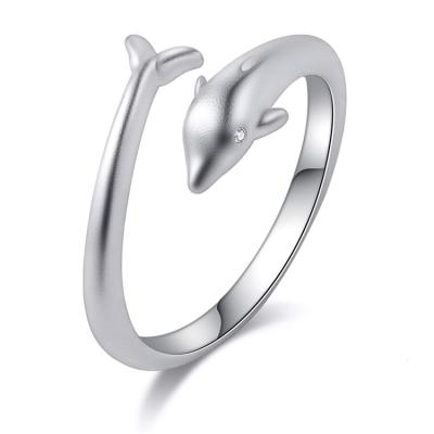 China Nickel Free Anti Fade Summer Silver Jewelry 925 Sterling Silver Adjustable Dolphin Ring Wholesale for sale