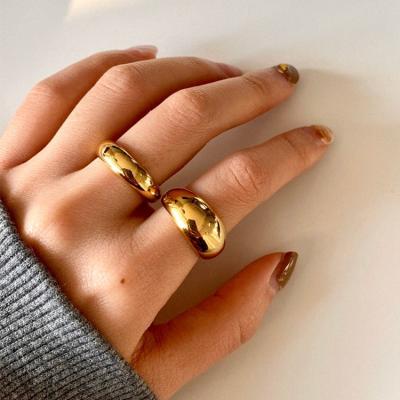 China Vintage / High Polish Stainless Steel Minimalist Stackable 18k Gold Plated Dome Ring For Women for sale