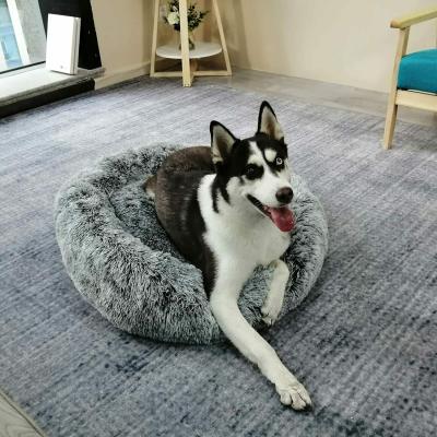 China Cat Calming Bed Comfy Shag Dog Nest Mattress Warm Fluffy Fur Donut Pad Waterproof for sale