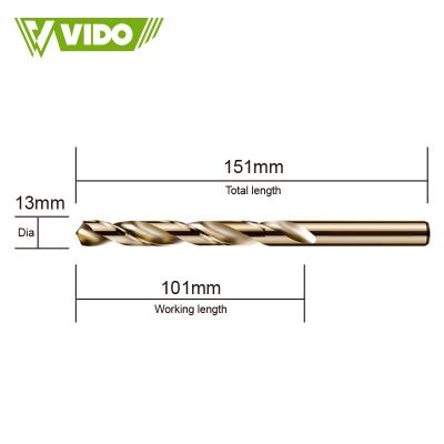 China Metal drilling VIDO 13mm*151mm M35 4341 DIN338 hss twist drill bits for stainless wood metal still for sale