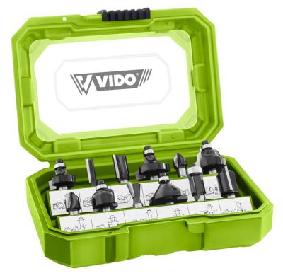 China VIDO Tungsten Carbide Kits 12Pcs Set 8mm Shank Tungsten Carbide Cutter Woodworking Router Bit for sale