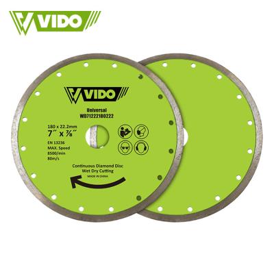 China Granite/marble/brick/concrete/stones cutting wet diamond saw blades VIDO 180mm disc for tile cutting mnarble cutter for sale