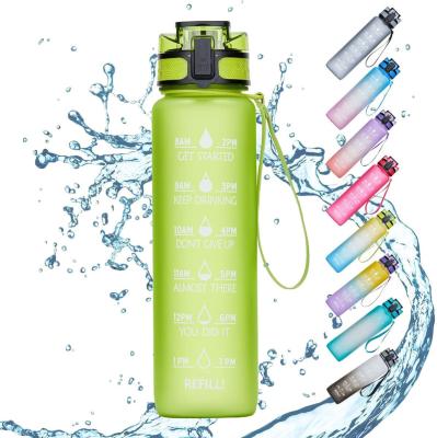 China Viable Motivational 1L Water Bottle With Weather Marker And Straw Leakproof Tritan BPA Free Plastic Water Bottle for sale