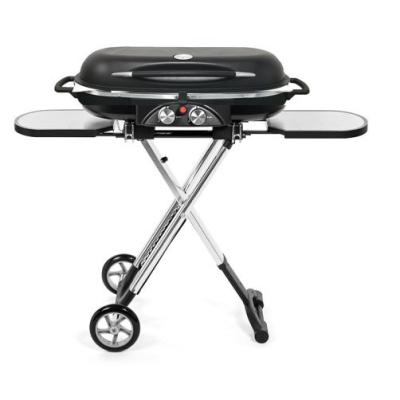 China Portable Size 2 Burner Adjustable Cart Gas Grills GRILL WITH Aluminum Higher Lid for sale