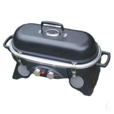 China Adjustable Height Outdoor Burner Gas Grill with Sound System and Steel Lid for sale