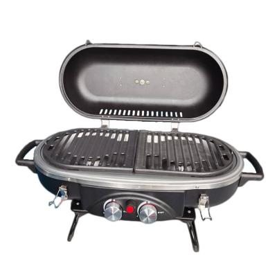 China Adjustable Height Outdoor Camping Portable Gas Barbecue Grill With Two Burners for sale