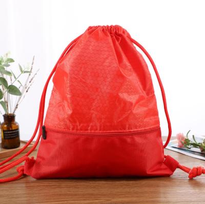 China Custom Made Eco-friendly Logo Polyester Sports Backpack Mesh Drawstring Gift Nonwoven Bag for sale