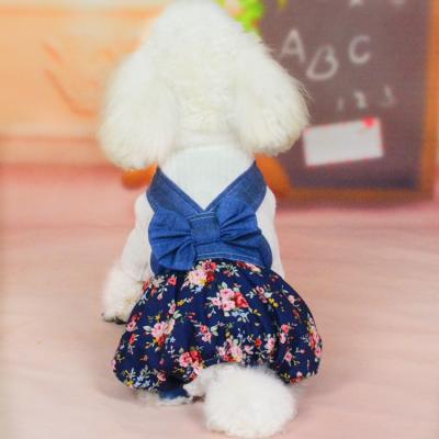 China New Design Sustainable Pet Clothes Puppy Denim Jumpsuits Casual Floral Dog Clothes for sale