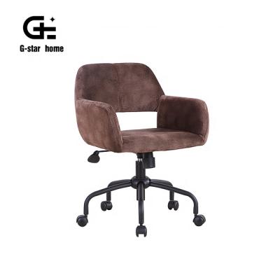 China Swivel Task Chair With Adjustable Height Feature Upholstered Office Chair Brown Velvet Fabric Home Office Chair for sale