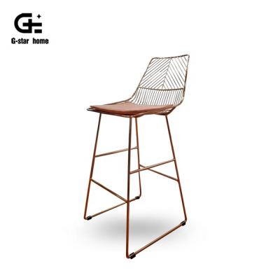 China Modern Upholstered Fabric Seat Gold Stainless Steel Metal Brass Brides Veil Bar Counter Stool Wire Chair Supplier for sale