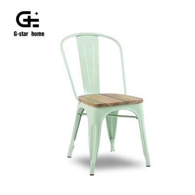 China Hot Sale Vintage Wood Chair Green Vintage Metal Chair With Wood Seat for sale