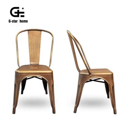 China Wholesale Wood Seat Metal Dining Chair Industrial Metal Chair ET3534 Gold Metal Fram Color for sale