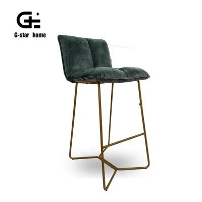 China Modern Green Velvet Bar Stool Chair With Gold Metal Legs for sale