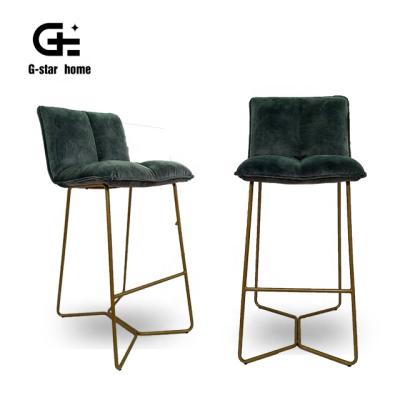 China Modern Vintage Modern Green Velvet Home Comfort Stool Metal Iron Steel 65cm Golden Bar Louis Bar Chair Golden Bar Nordic Furniture Hotel For Cheap for sale