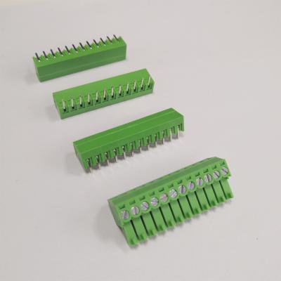 China Pluggable Male Female Terminal Block PCB 3.5mm12pin Green Connected for sale