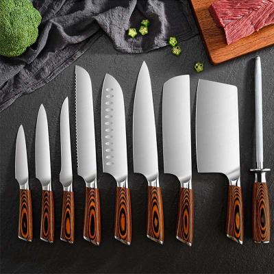 China Viable Knife Set Kitchen Knives Cutting Meat Chopper Wooden Handle Stainless Steel Vegetable Butcher Cleaver Knife for sale