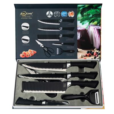 China Sustainable Kitchen Knife Set Non - Stick 6PCS Black Stainless Steel Knife Set Chef Knife Set for sale