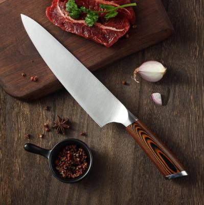 China Sustainable Color Wooden Handle Kitchen Knife 5Cr15MoV Stainless Steel 8 Inch Chef Knife for sale