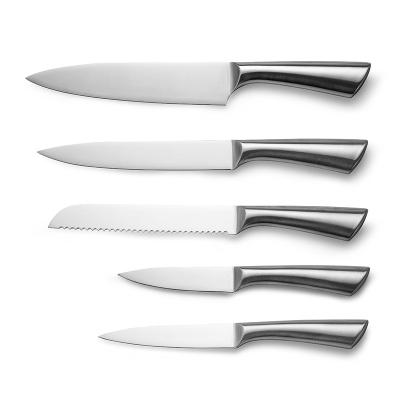 China Sustainable Kitchen Knifves 5PCS Stainless Steel Hollow Handle Knife Set for sale