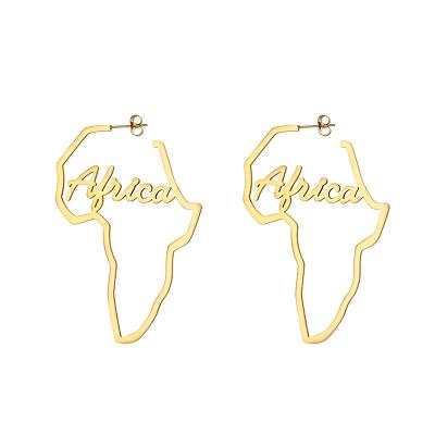 China Cute Letter Words Gold African Earrings Shaped Charm Africa Map Earrings For Women Fashion Custom Logo New Design for sale