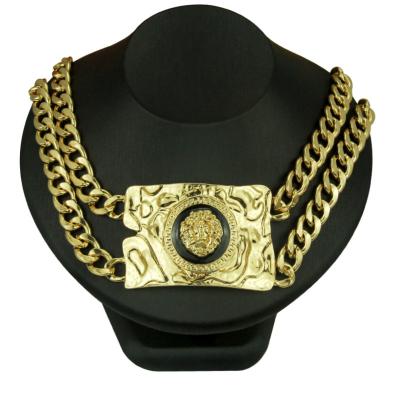 China Double Layer Cuban Chain Necklace New Hip Hop Multilayer Alloy Painted Oil Lion Head Necklace Exaggerated Gold Plated Nightclub Clavicle Necklace for sale