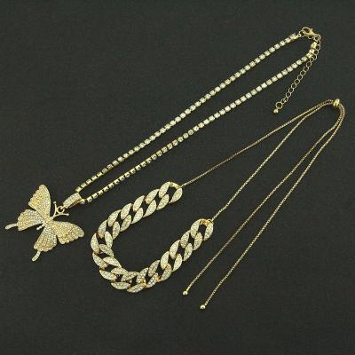 China Fashion Hip Hop Jewelry Micro Inlay Faux Stone Cuban Necklace With ChainWomen Butterfly Clavicle Pendant Necklace for sale