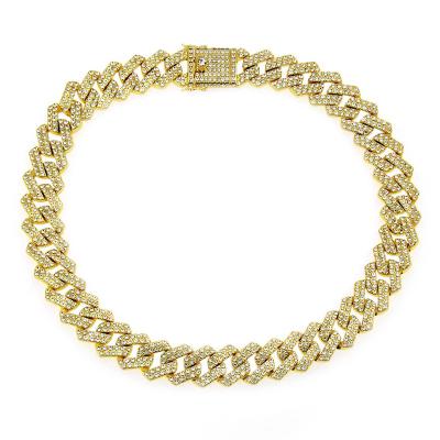 China Hot Selling Hiphop Hip Hop 20mm Diamond Encrusted Rhombus Cuban Link Gold Plated Chain Necklace for sale