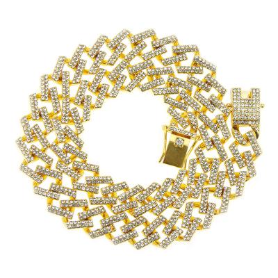 China Hip Hop Hip Hop Gold Plated Geometric Rhinestones Full Diamond Square Rhombus Environmental Protection Alloy Cuban Chain Necklace for sale