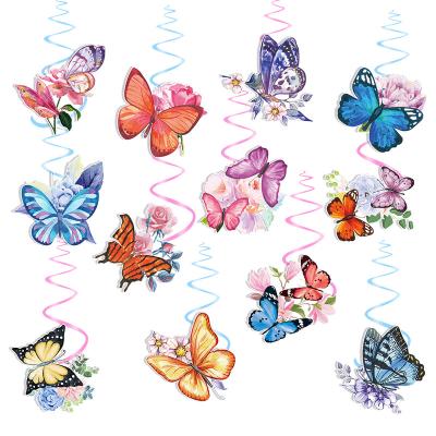 China Party Spring Happy Birthday Banner Green Butterfly Flowers Banner Summer Spring Butterfly Birthday Party Decorations for sale