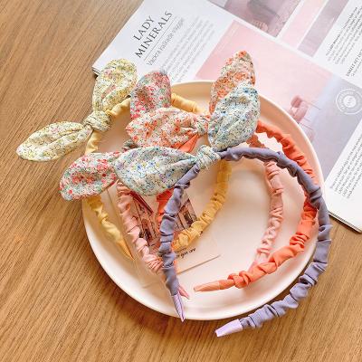 China New Fashion Flower Rabbit Ear Hair Circle Broken Cloth Pleated Headband Girl Bow Hairpin Headband for sale