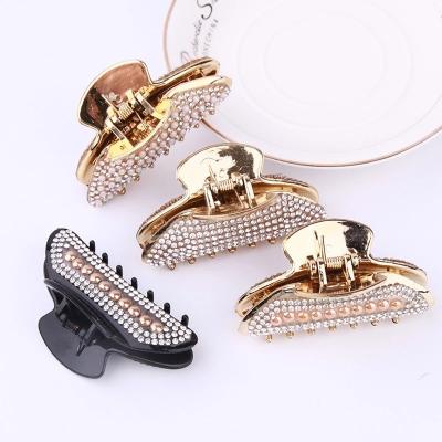 China The SAME IMAGE Crystal Hair Claw Clip Pearl Rhinestone Hair Clips Non-slip Hair Clamps Accessories Girls Women IMAGE French Strong Grip Hook Barrettes for sale