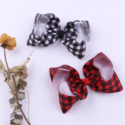 China SAME PICTURE New Kids Black And Red Plaid Ribbon Hangs Kids Hair Bands Accessories Clips for sale