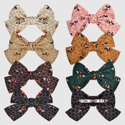 China SAME PICTURE New Girl Mouse Printed Ribbon Bows Kids Hair Accessories Clips Headdress for sale