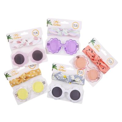 China New fashion children's sun lens set cute baby sunflower cartoon toy sun visor polyester headband for sale